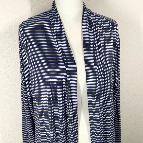 SOMA Cool Nights Robe S Longline Open Front Nautical Stripe Pockets Loungewear - Picture 2 of 8